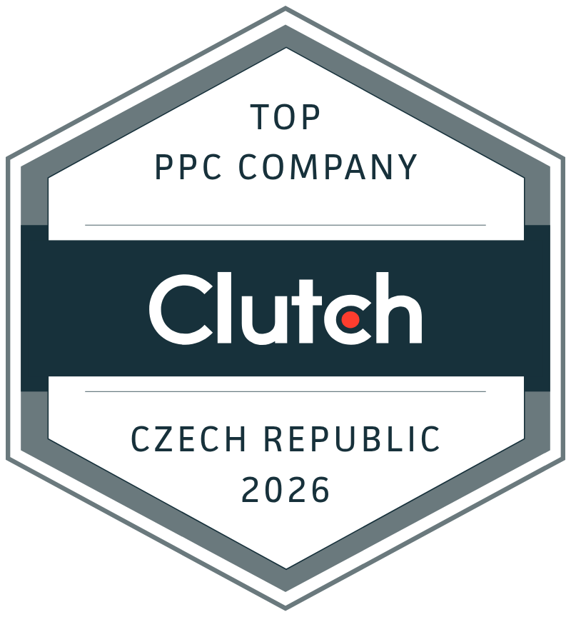 Award badge: Top PPC Company, Clutch Czech Republic 2026, with a dark teal center and white text.